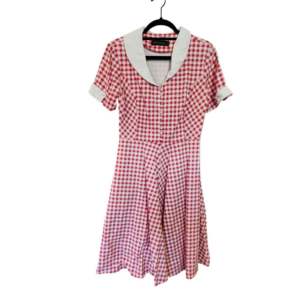 GownTown Women's 1950s Vintage Plaid Swing Dress with Pockets Womens L